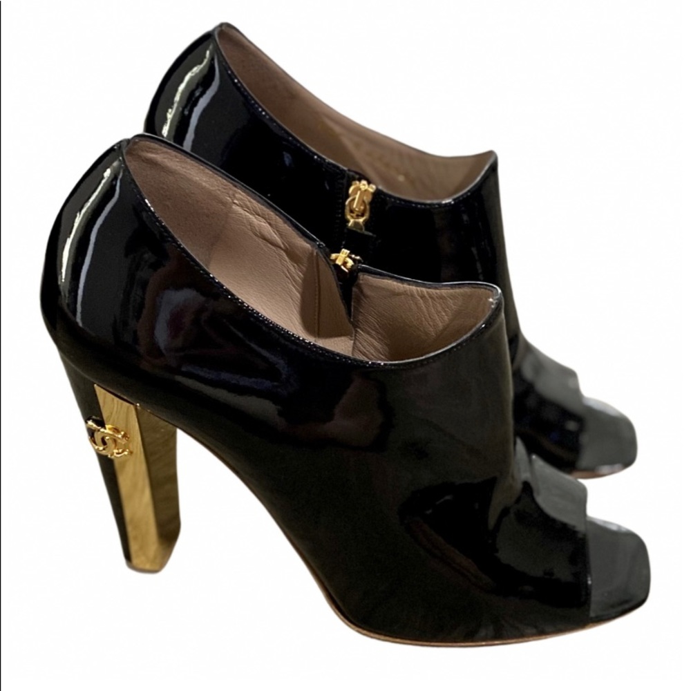 CHANEL Black Patent Leather Booties